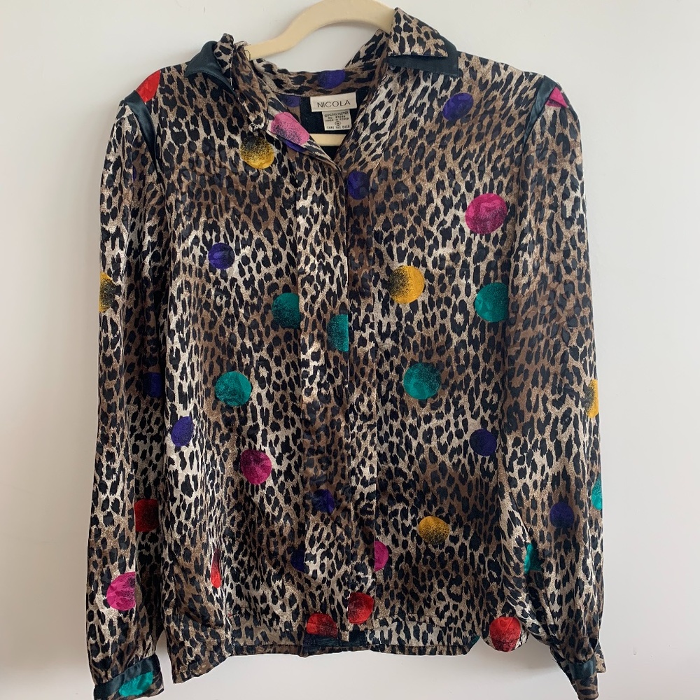 80s Cheetah Print Nicola Button Down Blouse Size 6